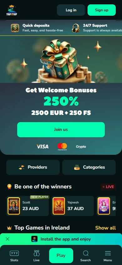 Trip2vip Casino mobile promotions and account controls
